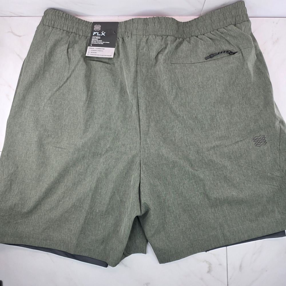 FLX Mens Large‎ Olive Green Commuter Athletic Training Shorts Drawstring NWT